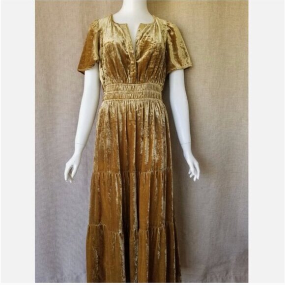 Anthropologie Somerset Maxi Dress Golden Velvet Whimsical Fairy Grunge Like New - Picture 8 of 12